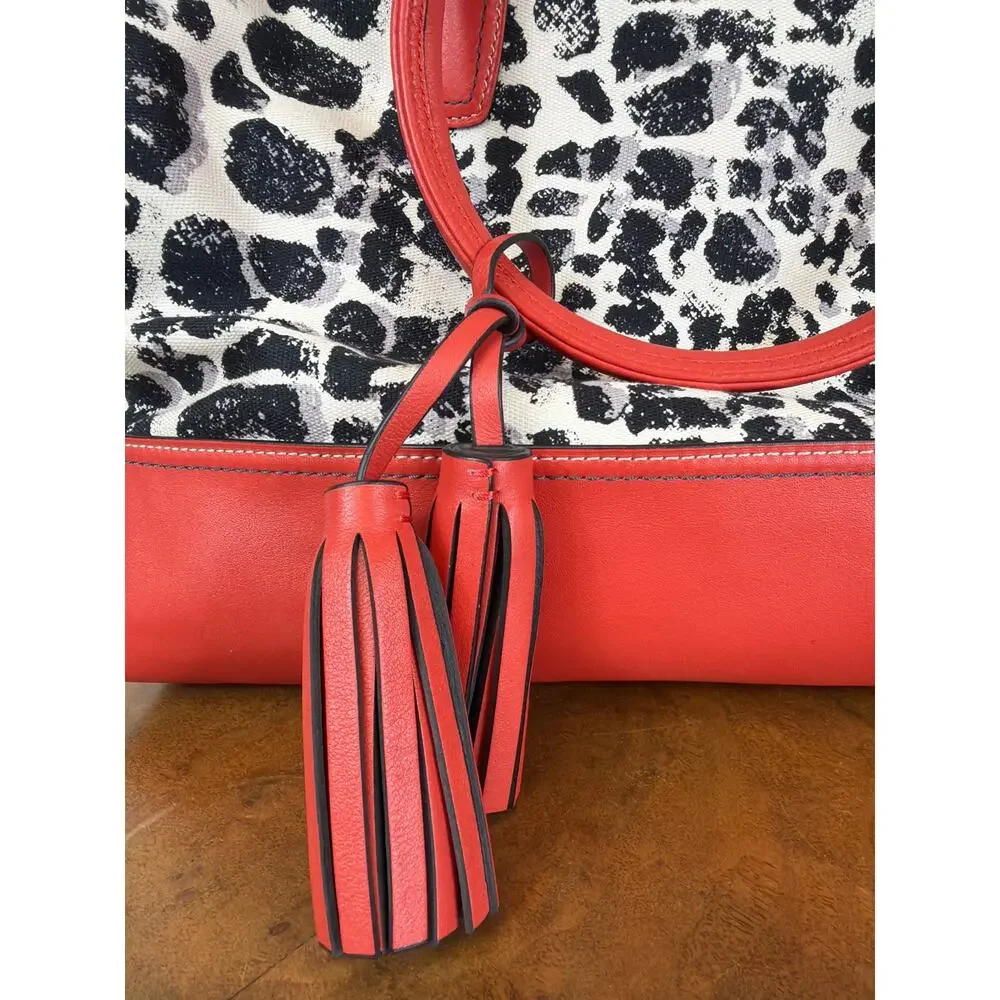Coach Rory 19988 Leopard Print Handbag Red Leather Trim Clutch Wristlet Bundle - Picture 13 of 16